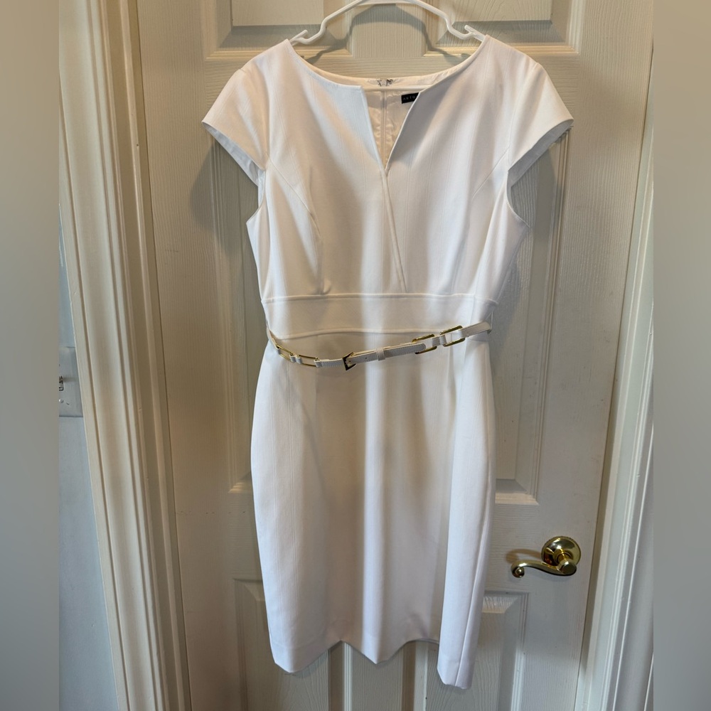 ANTONIO MELANI White Sheath Midi Dress with Gold Belt